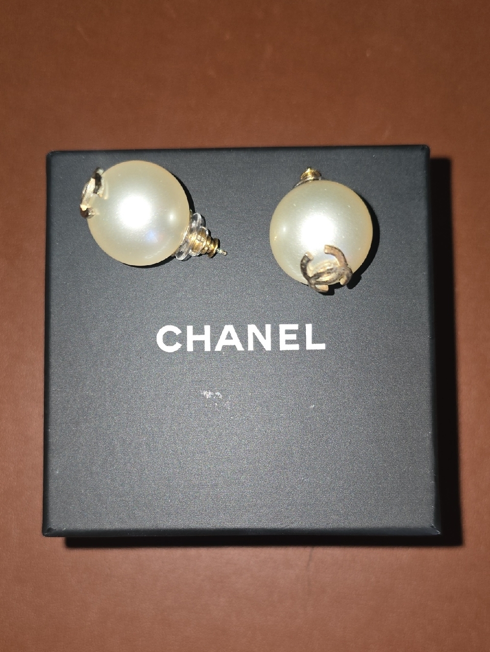 CHANEL Gold-Tone Ivory Pearl Post Stud Earrings